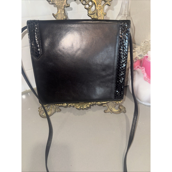 Valentino Garavani Handbags - Vintage Valentino Garavani Black Leather Python Trim Top Handle Bag Italy